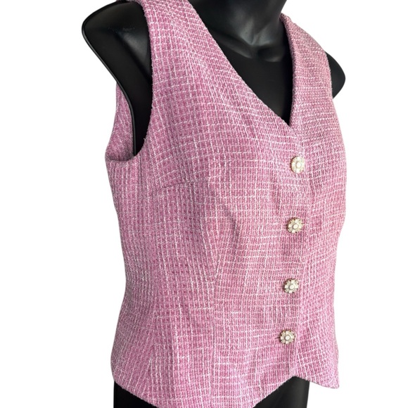 MOTF Pink Tweed Vest sz Small button down preloved - Picture 9 of 10